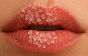 Lippen, die mit Zucker benetzt sind